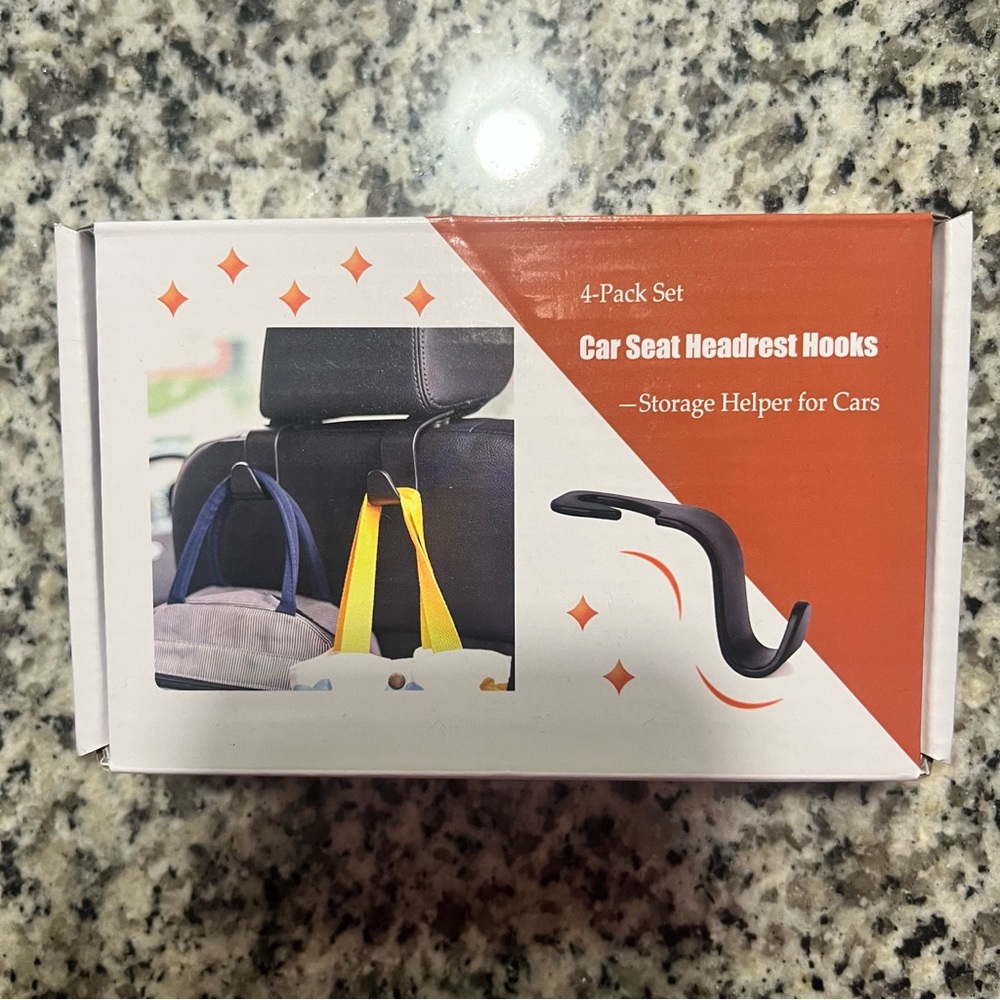Black Car Seat Headrest Hooks 4-Pack